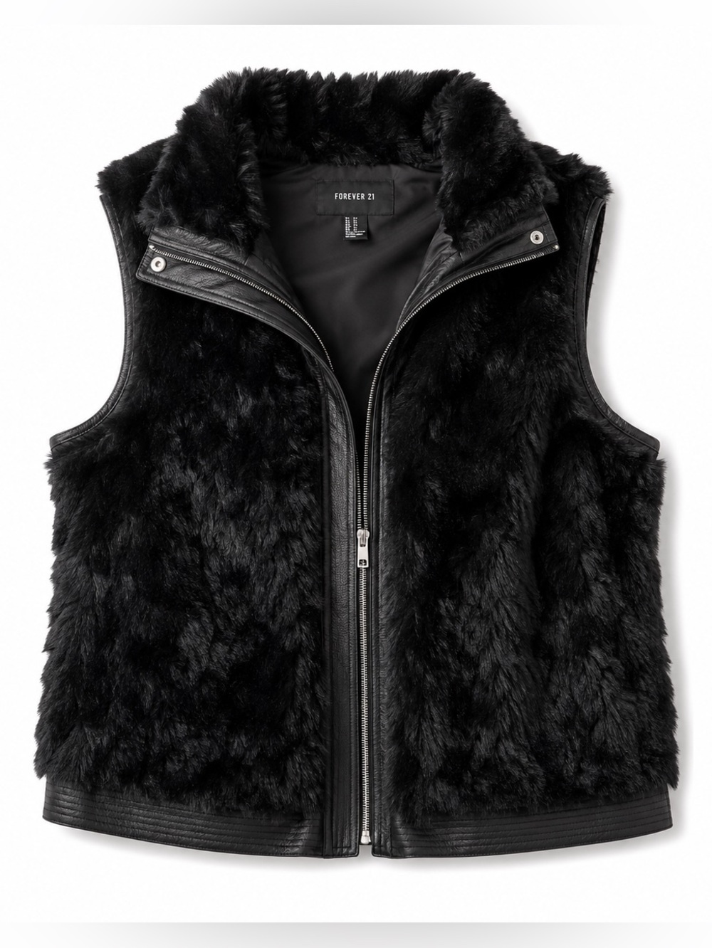 FOREVER 21 ZIPPED FAUX FUR VEST - BLACK SIZE 3X (NEW WITH TAGS)